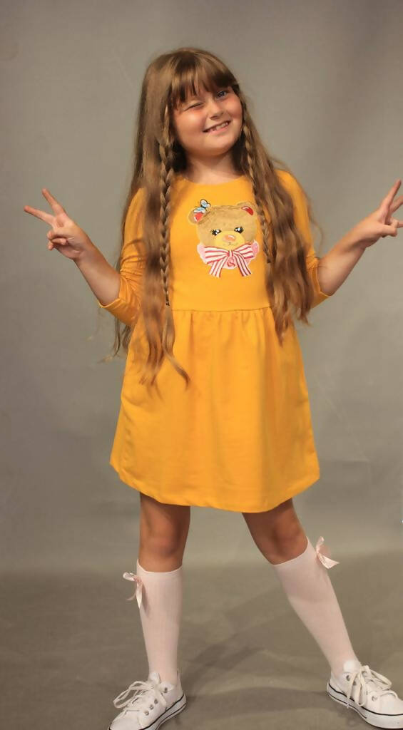 Teddy bear print Girl dress 3/7 years old
