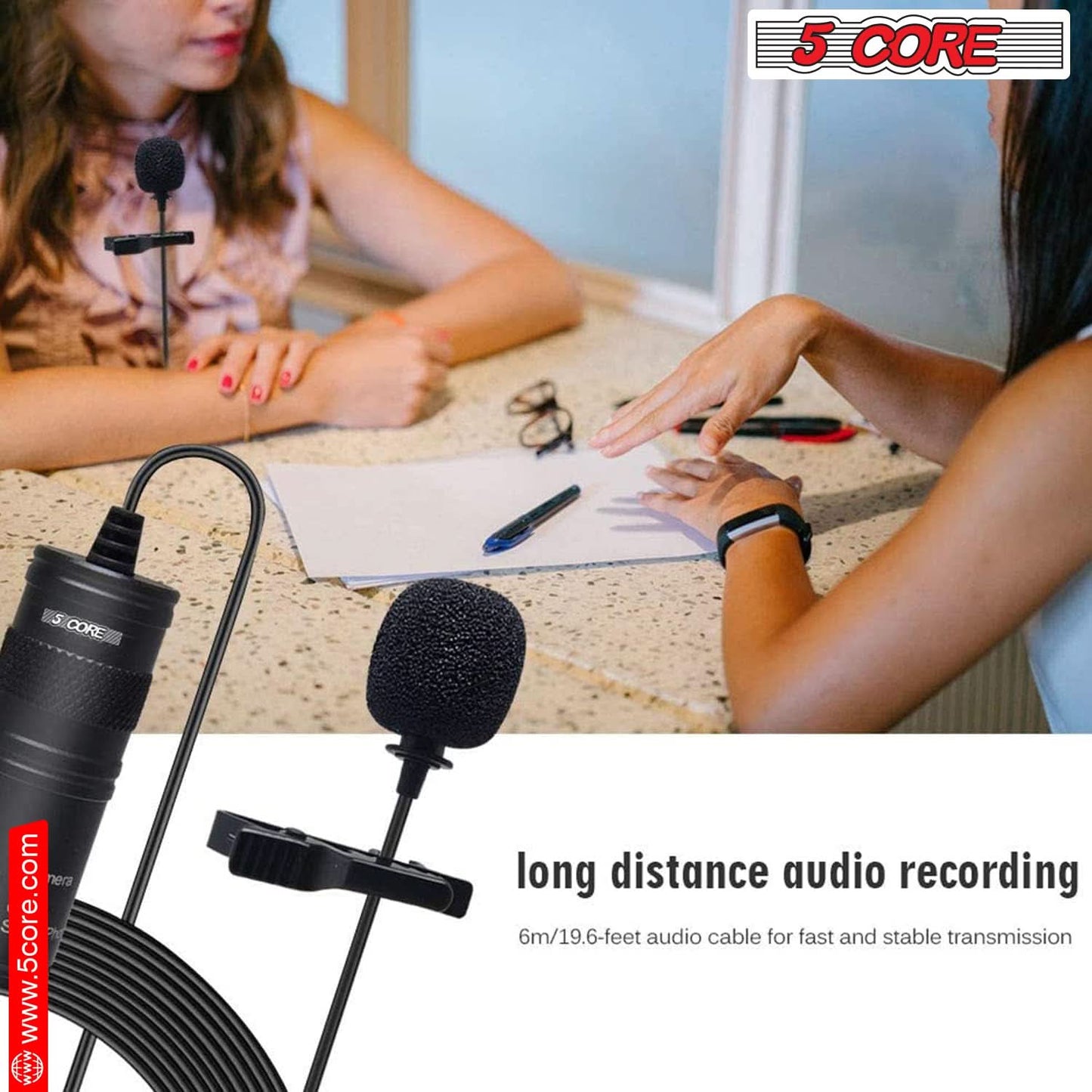 5Core Lavalier Microphone Clip On  Professional Grade 3.5mm Lapel Mic