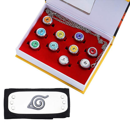 Akatsuki Rings Set 10pcs With Hairband and Chain Cosplay Itachi