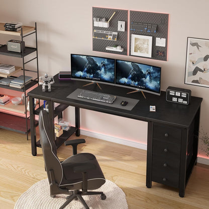 Gaming Desk with 4 Fabric Drawers & Storage Shelves, 55 Inch Computer