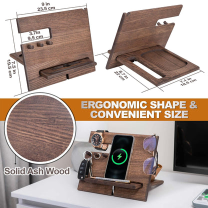 Wood Phone Docking Station Ash Hooks Key Holder Wallet Stand Watch