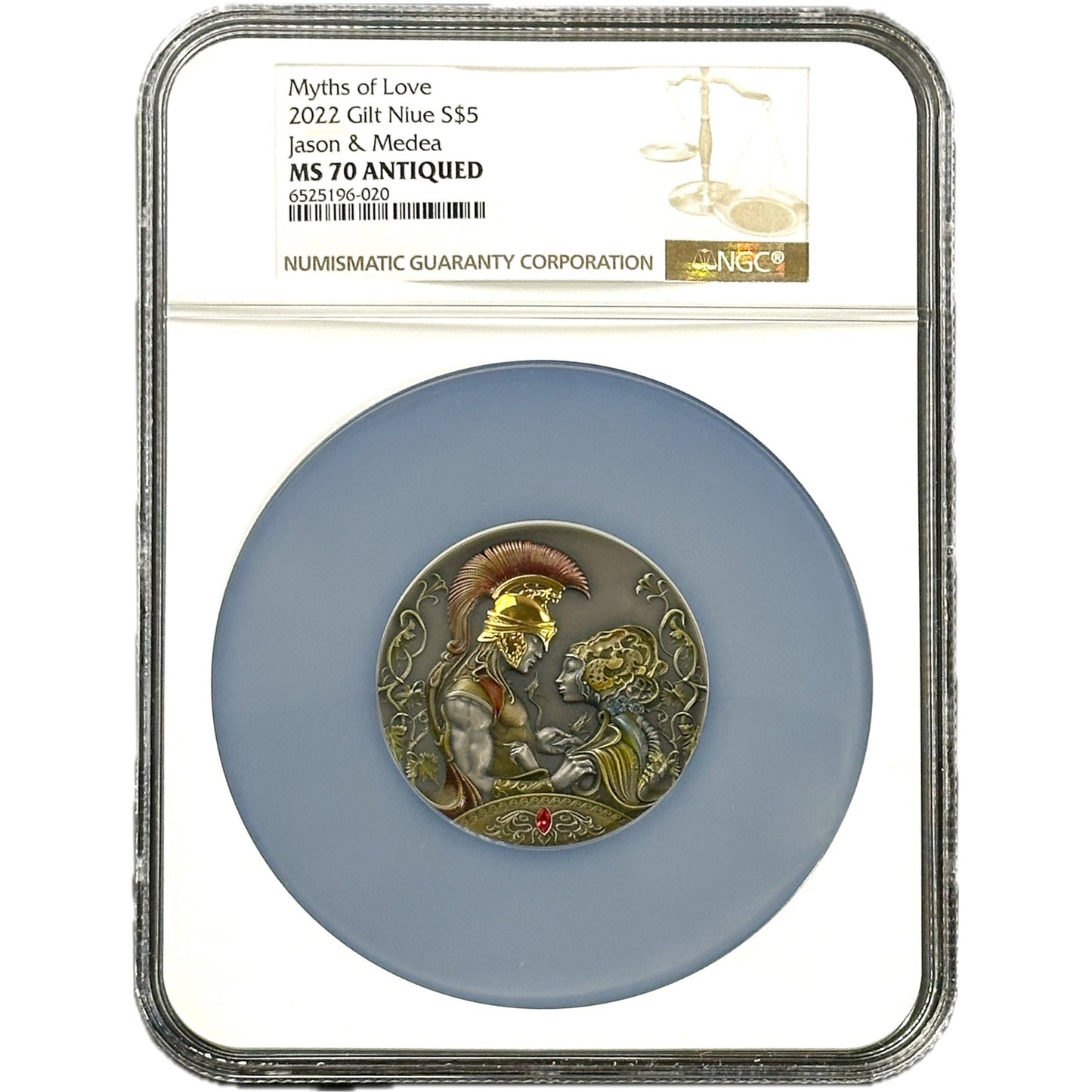 2 oz Silver MEDEA AND JASONS LOVE Myths of Love Coin MS70 2022 Niue