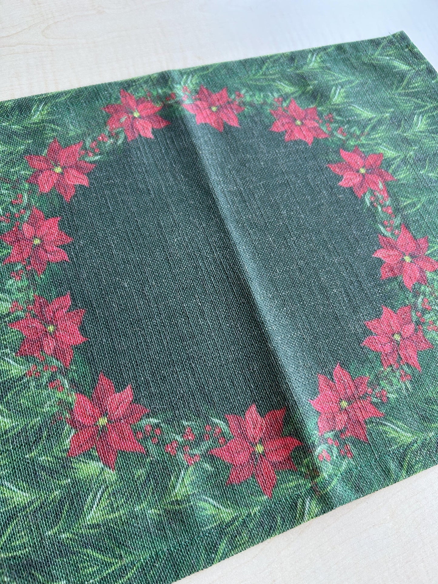 Holiday Themed Placemats, Poinsettia Flower Pattern Set of 2