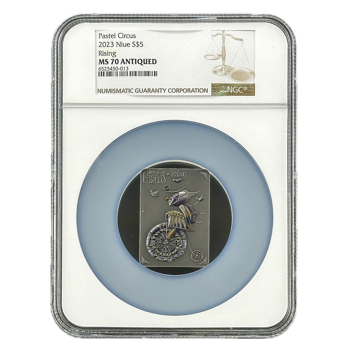 2 oz Silver RISING Pastel Circus Coin MS70 2023 Niue