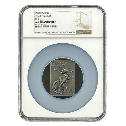 2 oz Silver RISING Pastel Circus Coin MS70 2023 Niue