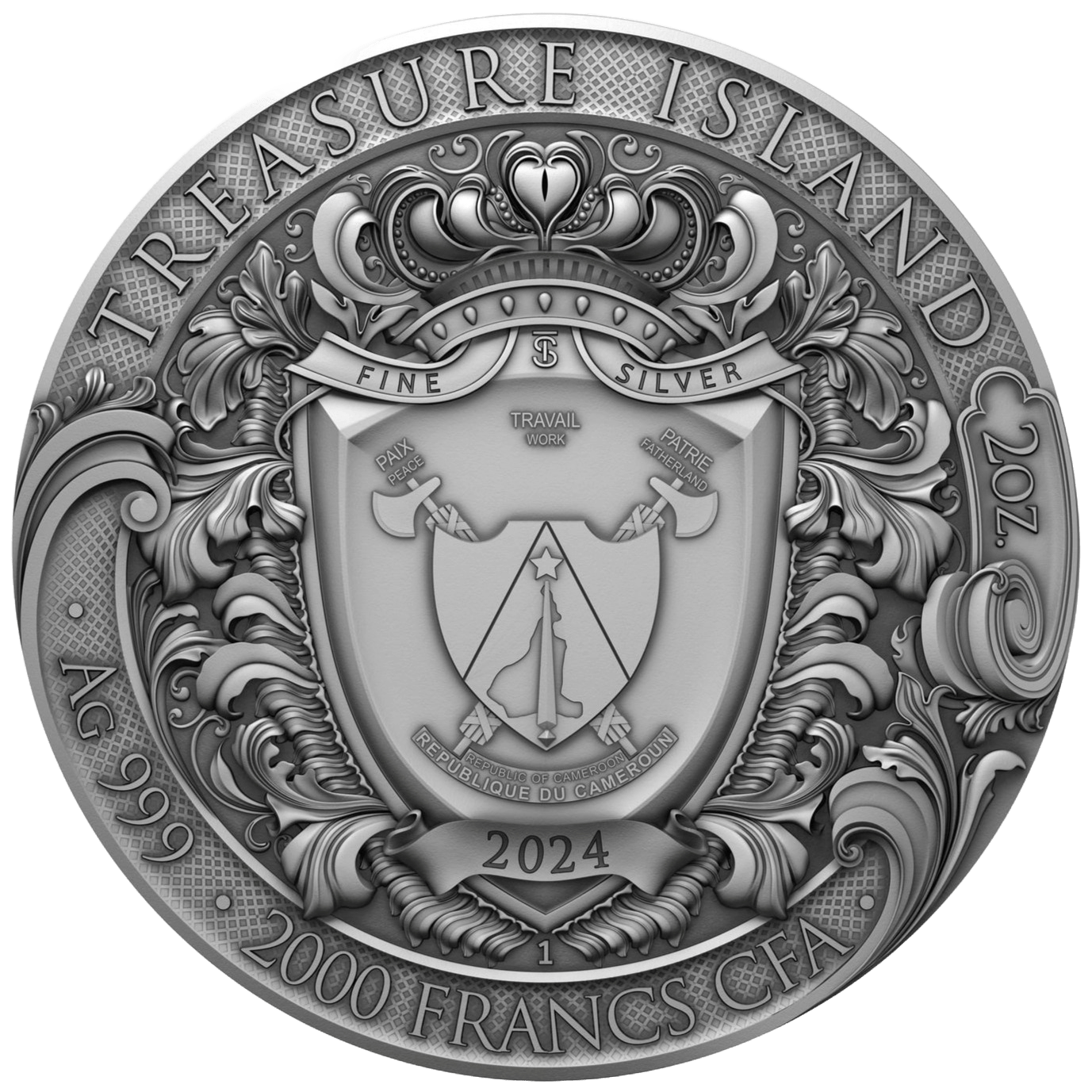 2 oz Silver TREASURE ISLAND Coin 2024 Cameroon