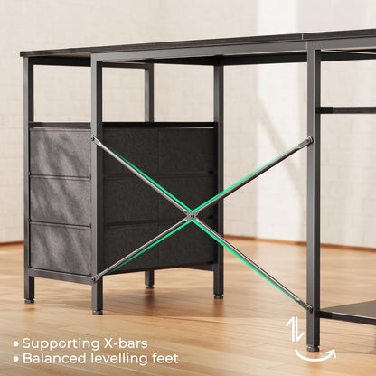 L Shaped Desk with Power Outlets, Computer Desk with 3 Drawers, 47