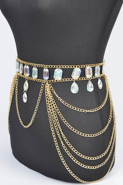 Oversize Acrylic Stone Layered Chain Belt