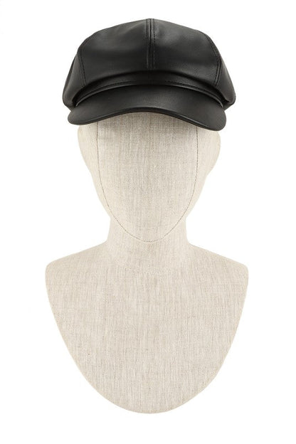 Vintage Faux Leather Solid Beret Cap