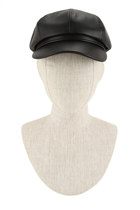 Vintage Faux Leather Solid Beret Cap