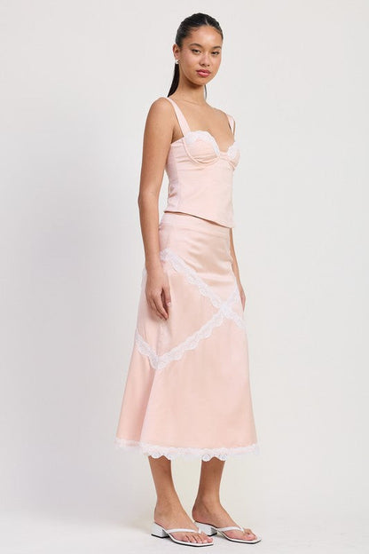 SATIN BUSTIER TOP WITH LACE DETAIL