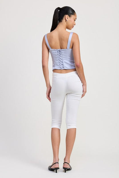 SATIN BUSTIER TOP WITH LACE DETAIL