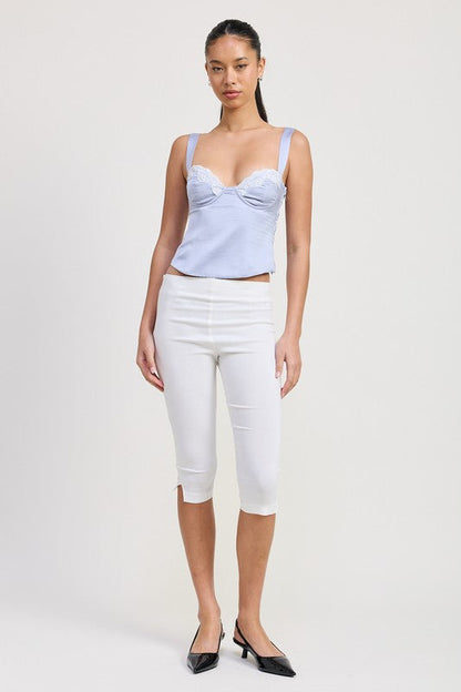 SATIN BUSTIER TOP WITH LACE DETAIL