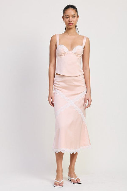 SATIN BUSTIER TOP WITH LACE DETAIL