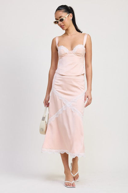 SATIN BUSTIER TOP WITH LACE DETAIL