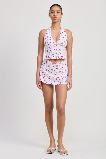 POPLIN PRINT MINI SKIRT WITH RIBBON TRIM