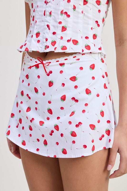 POPLIN PRINT MINI SKIRT WITH RIBBON TRIM
