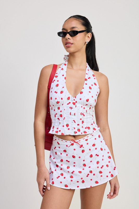 POPLIN PRINT MINI SKIRT WITH RIBBON TRIM
