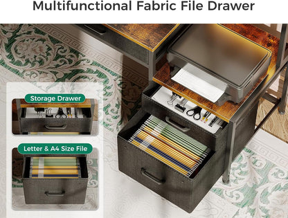48-Inch Computer Desk with Fabric File Cabinet and Fabric Drawers,