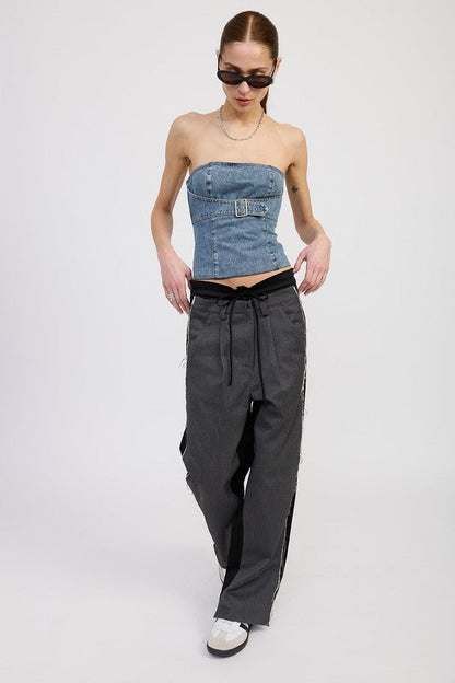 DENIM BUSTIER WITH BUCKLE
