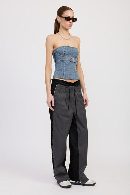 DENIM BUSTIER WITH BUCKLE