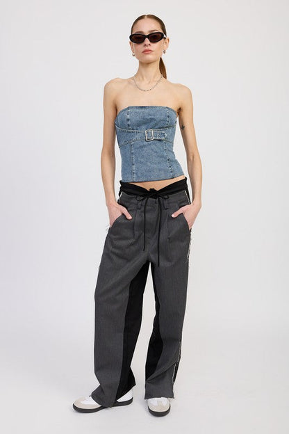 DENIM BUSTIER WITH BUCKLE