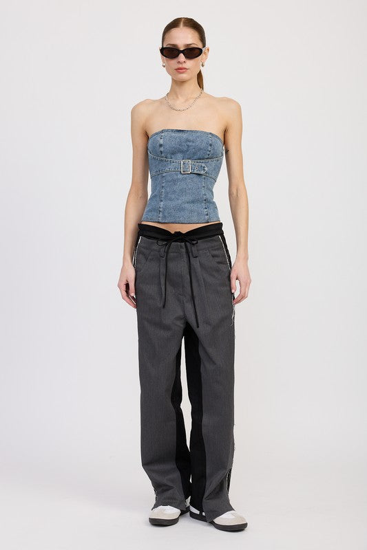 DENIM BUSTIER WITH BUCKLE