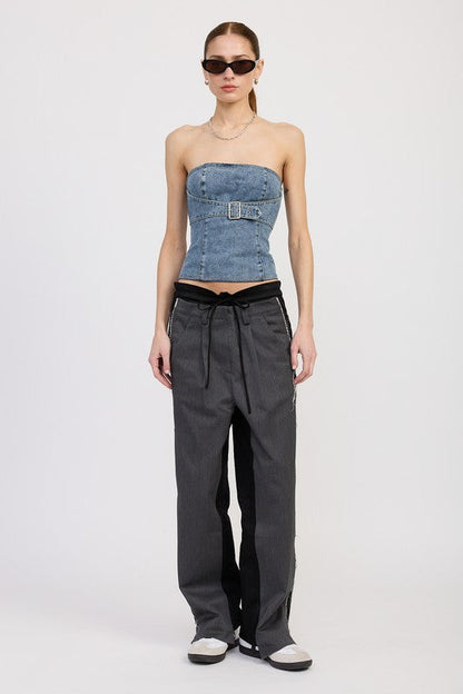 DENIM BUSTIER WITH BUCKLE