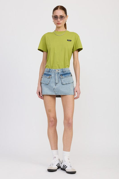 LOW WAIST DENIM MINI SKIRT WITH POCKETS