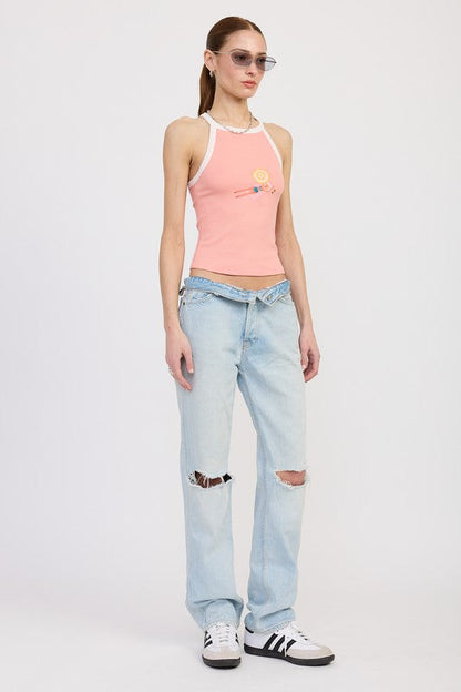 RACER BACK GRAPHIC TANK TOP