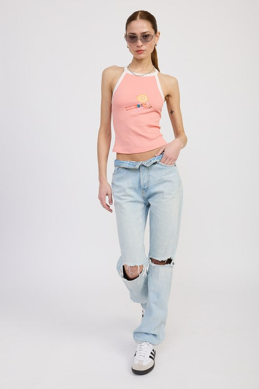 RACER BACK GRAPHIC TANK TOP