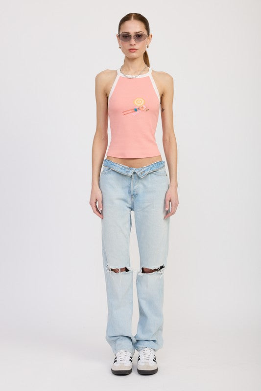 RACER BACK GRAPHIC TANK TOP