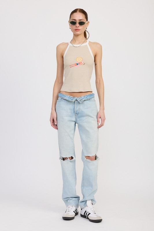 RACER BACK GRAPHIC TANK TOP