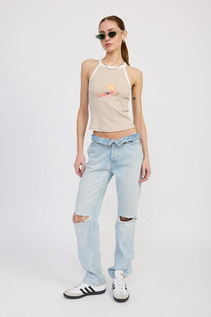 RACER BACK GRAPHIC TANK TOP