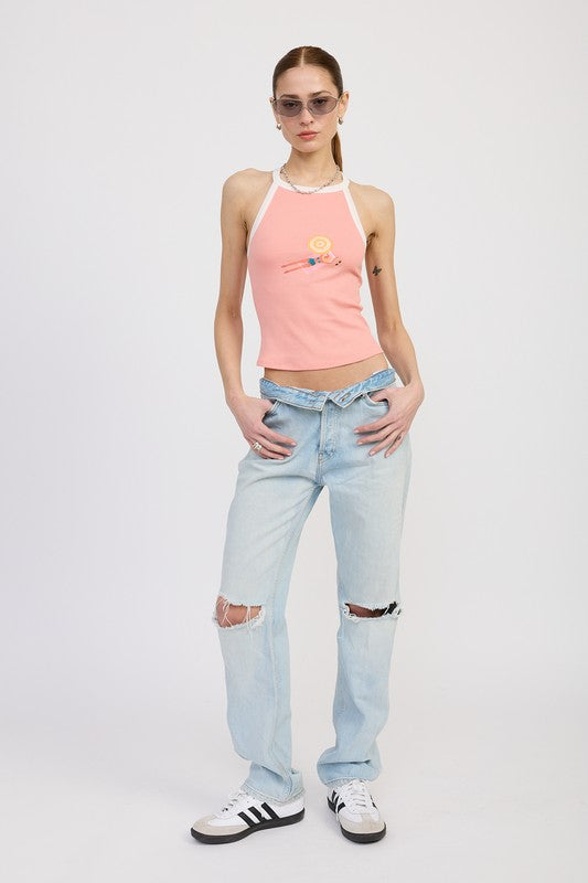 RACER BACK GRAPHIC TANK TOP