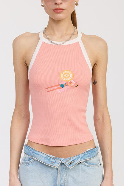 RACER BACK GRAPHIC TANK TOP