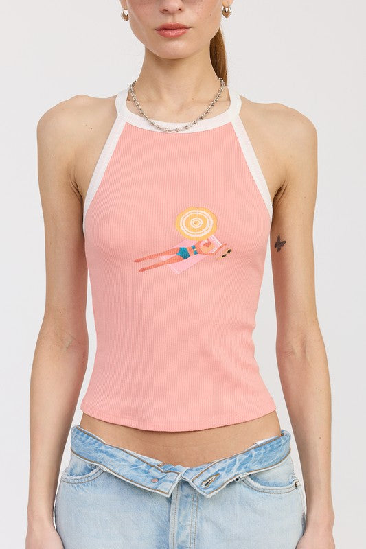 RACER BACK GRAPHIC TANK TOP