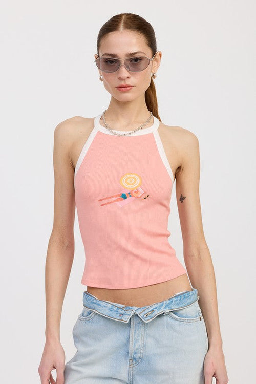 RACER BACK GRAPHIC TANK TOP