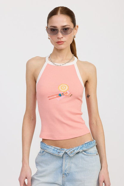 RACER BACK GRAPHIC TANK TOP