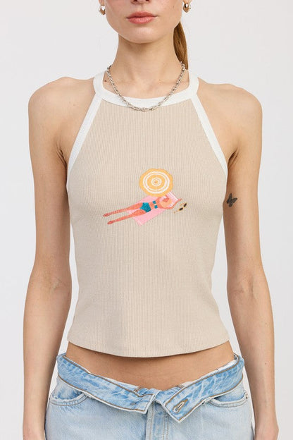 RACER BACK GRAPHIC TANK TOP