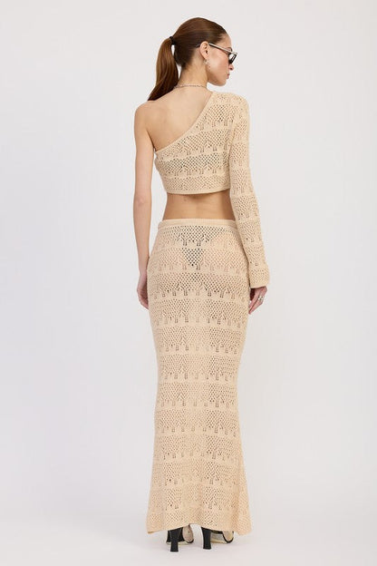 CROCHET MAXI SKIRT WITH WAIST DRAWSTRINGS