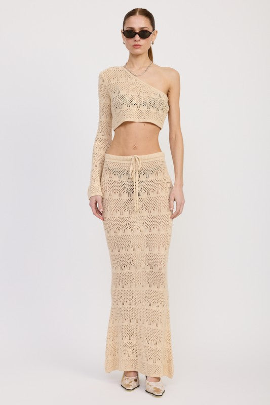 CROCHET MAXI SKIRT WITH WAIST DRAWSTRINGS