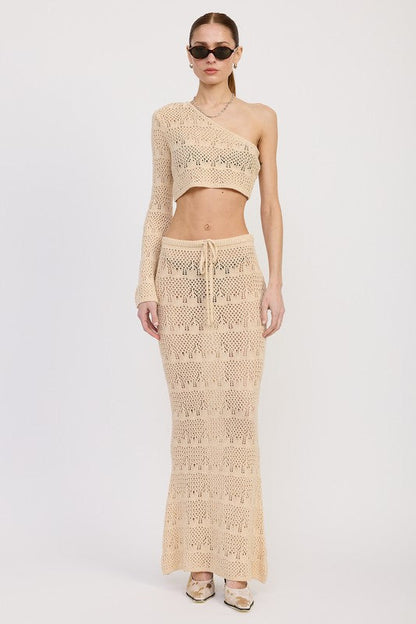CROCHET MAXI SKIRT WITH WAIST DRAWSTRINGS