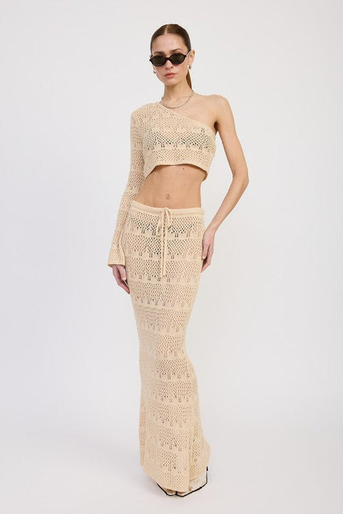 CROCHET MAXI SKIRT WITH WAIST DRAWSTRINGS