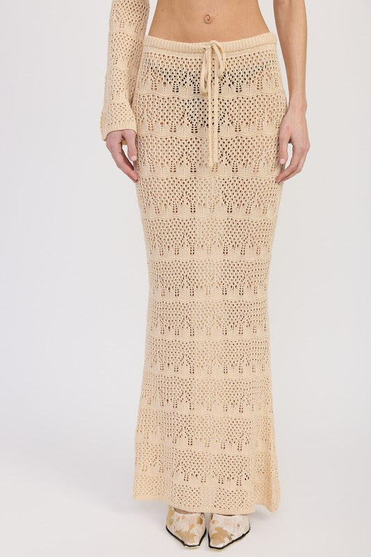 CROCHET MAXI SKIRT WITH WAIST DRAWSTRINGS