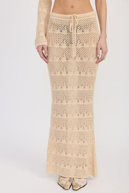 CROCHET MAXI SKIRT WITH WAIST DRAWSTRINGS