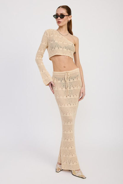 CROCHET MAXI SKIRT WITH WAIST DRAWSTRINGS