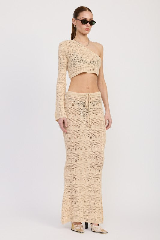 CROCHET MAXI SKIRT WITH WAIST DRAWSTRINGS