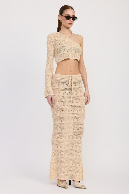 CROCHET MAXI SKIRT WITH WAIST DRAWSTRINGS