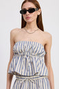 STRIPED STRAPLESS TOP WITH FRONT TIE